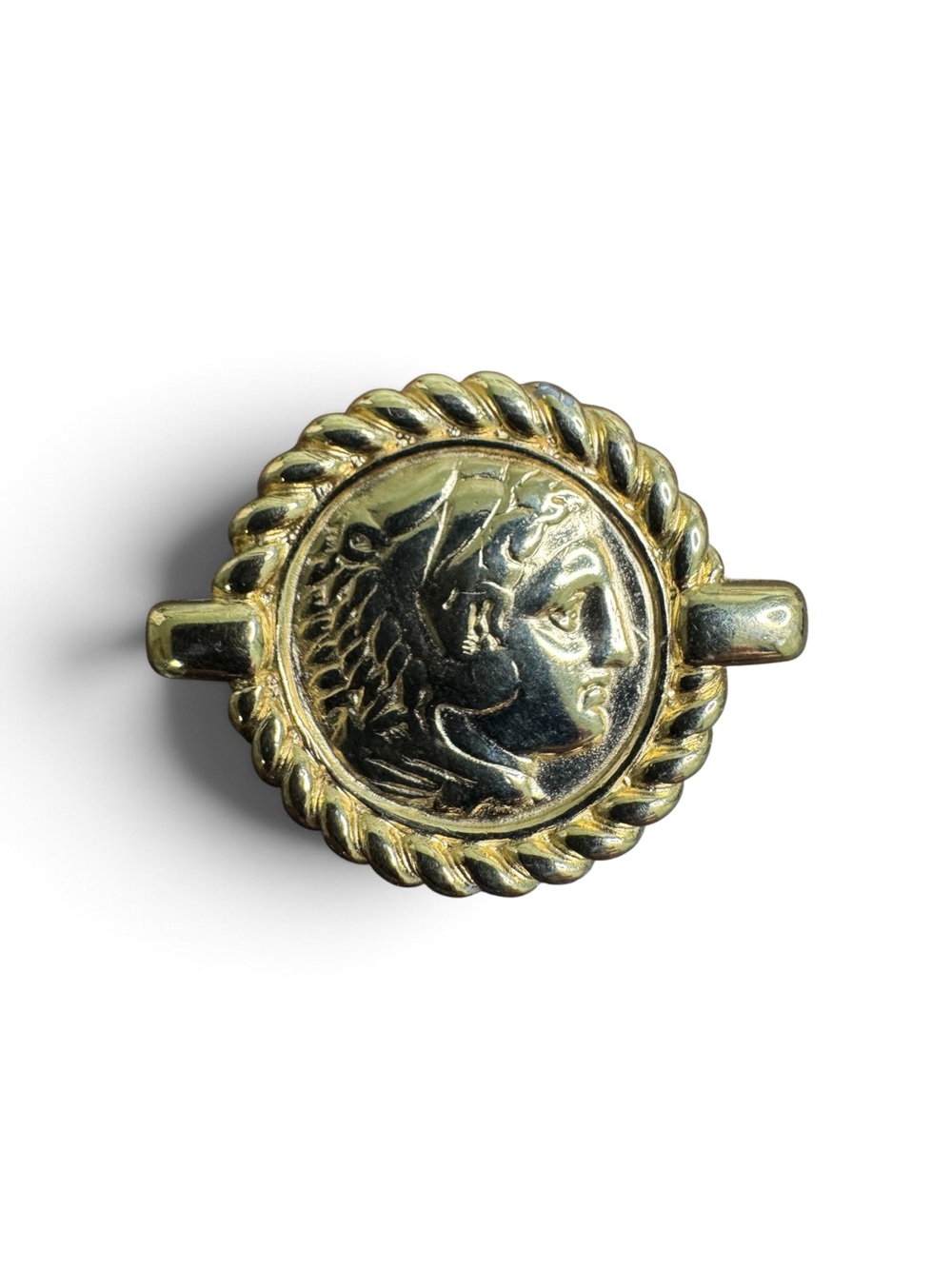 Monet Gold Plated Roman Profile Medallion Brooch Pin - Antiquity Coin Revival